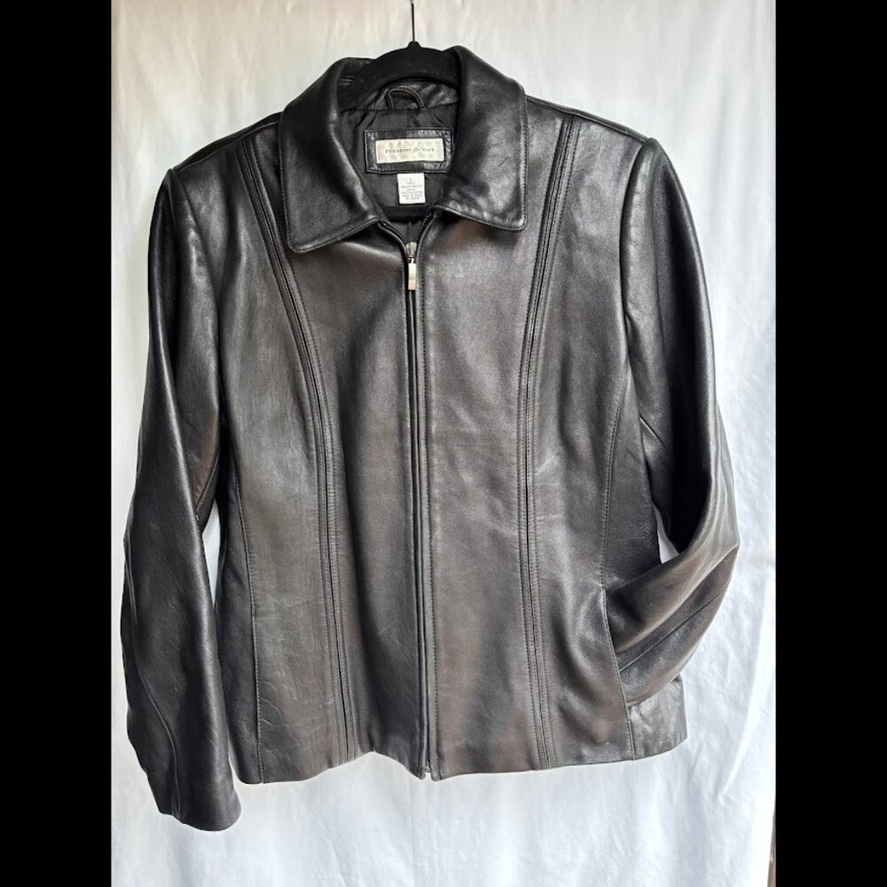 Vintage Preston & New York Fitted Genuine Lambskin Black Leather Size L  $120